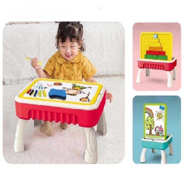 Bộ vali bàn tập vẽ và lắp ráp 4in1 kèm bảng vẽ Building Blocks DIY, 50-520 chi tiết - đồ chơi phát triển trí tuệ lắp ráp mô hình Hàng Chính Hãng/hàng nhập khẩu