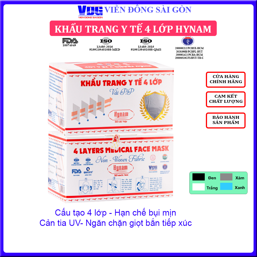 Khẩu trang y tế 4 lớp vải không dệt Hynam - (50 cái/ hộp) - Màu xám