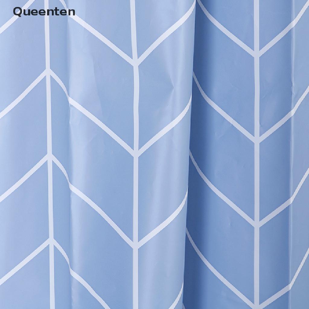 Queenten Anti Mold Bathroom Supplies Extra Long PEVA Geometric Pattern Shower Curtain QT