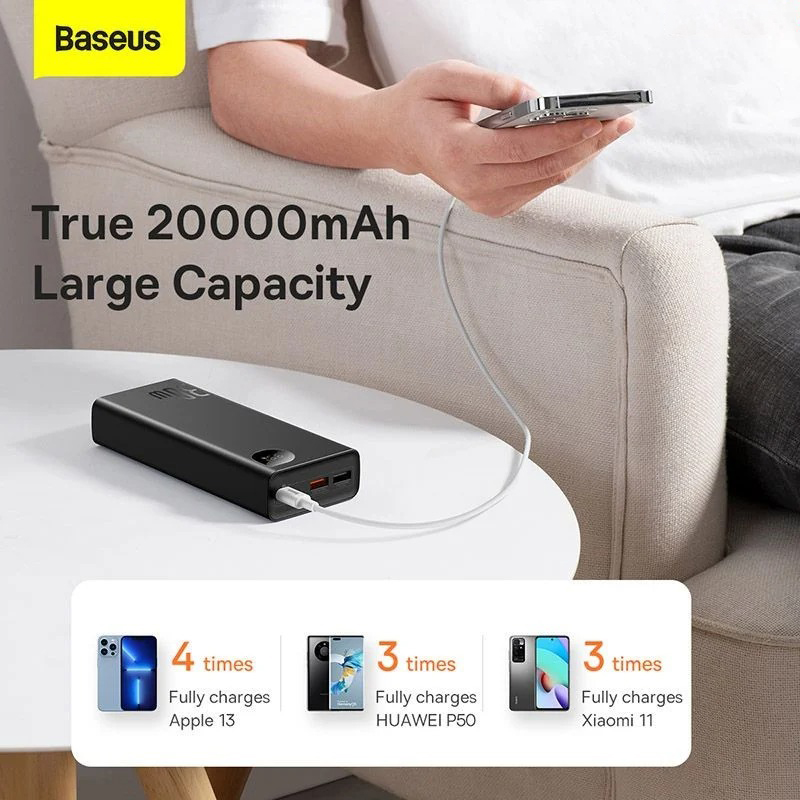 Pin Dự Phòng Sạc Nhanh Baseus Adaman Metal Digital Display 20000mAh 30W ( Kèm Cáp C to C 60W/50cm , PD/ QC Quick Charge Power Bank )-HÀNG CHÍNH HÃNG