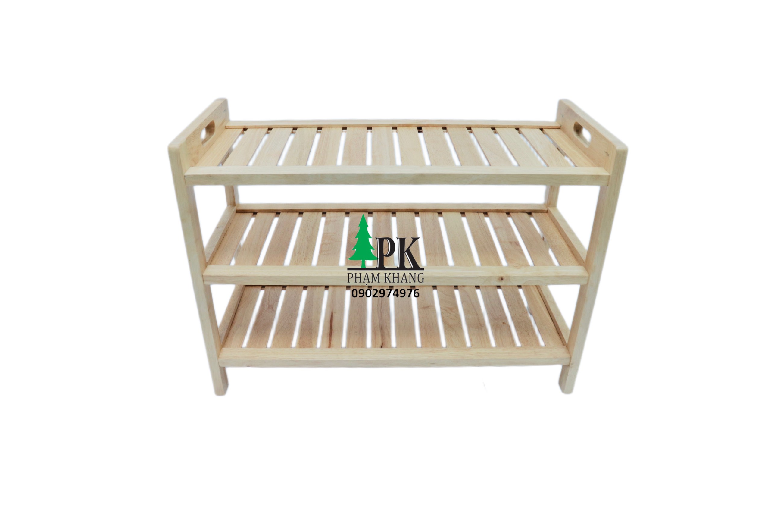 Kệ giày dép 3 tầng Start Decor - Gỗ cao su tự nhiên - Màu Gỗ Tự Nhiên/ Vàng Cherry - Kích thước rộng 64 cm/ 70 cm