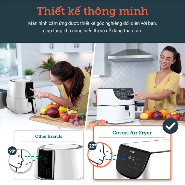 NỒI CHIÊN KHÔNG DẦU ĐIỆN TỬ (AIR FRYER), COSORI, MÀU TRẮNG, CP158-AF-W, 5.8 Qt / 5.5 Lít- HÀNG CHÍNH HÃNG