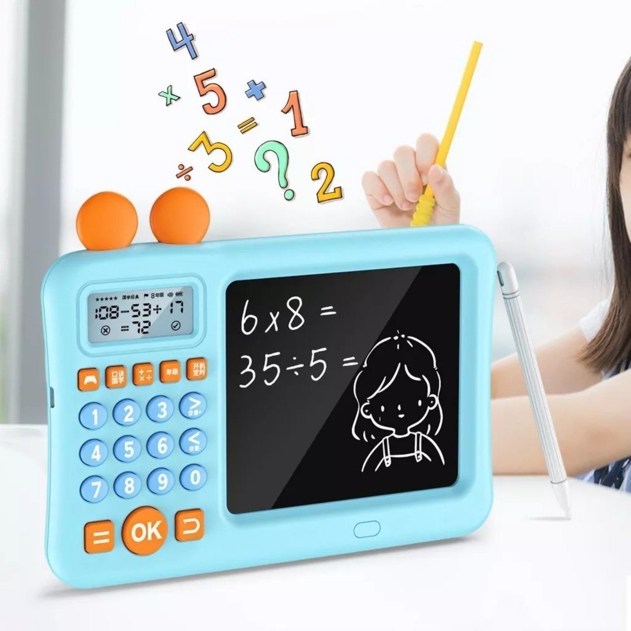 Máy tính LCD tai thỏ cầm tay luyện tập toán công cụ giáo dục sớm cho bé