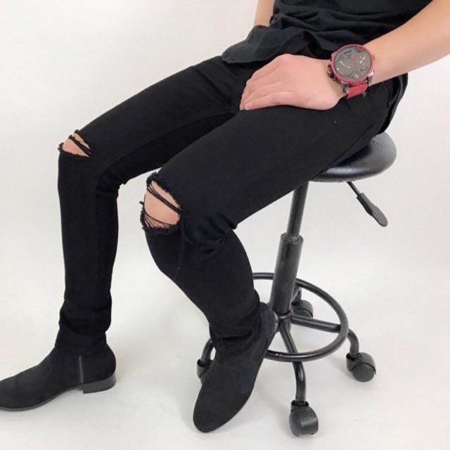Quần jean nam đen trơn & rách vải jeans bò cotton duck cao cấp mềm mịn, co dãn - form slim fit