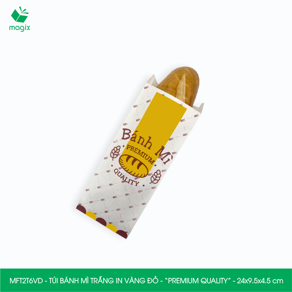 MFT2T6VD - 24x9.5x4.5 cm - 100 túi giấy đựng bánh mì, túi đựng thức ăn mang đi, túi take away
