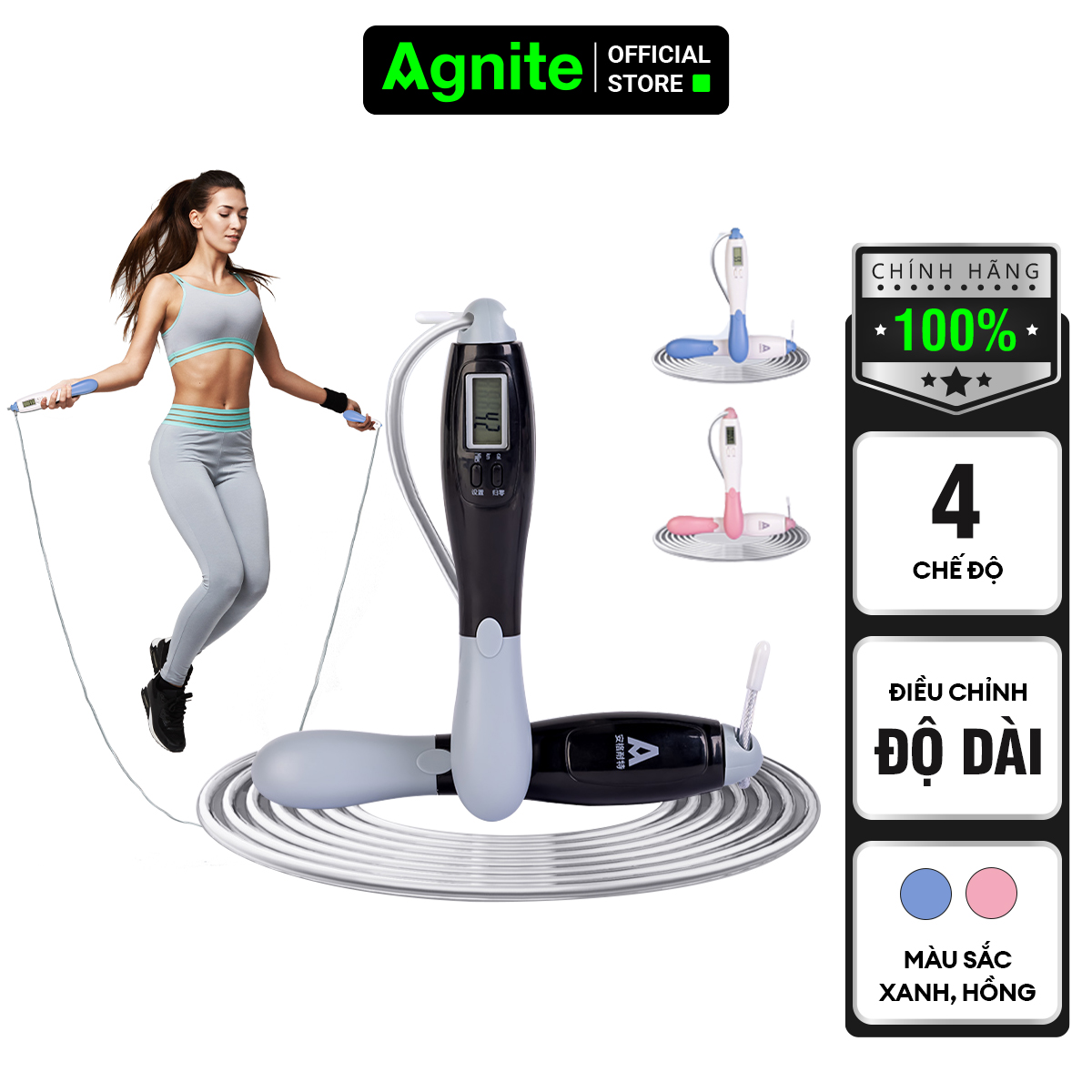 [THIẾT KẾ MỚI] Dây nhảy đếm số điện tử Agnite tích hợp nhiều chế độ, nhỏ gọn, dễ dàng sử dụng để tập luyện tại nhà