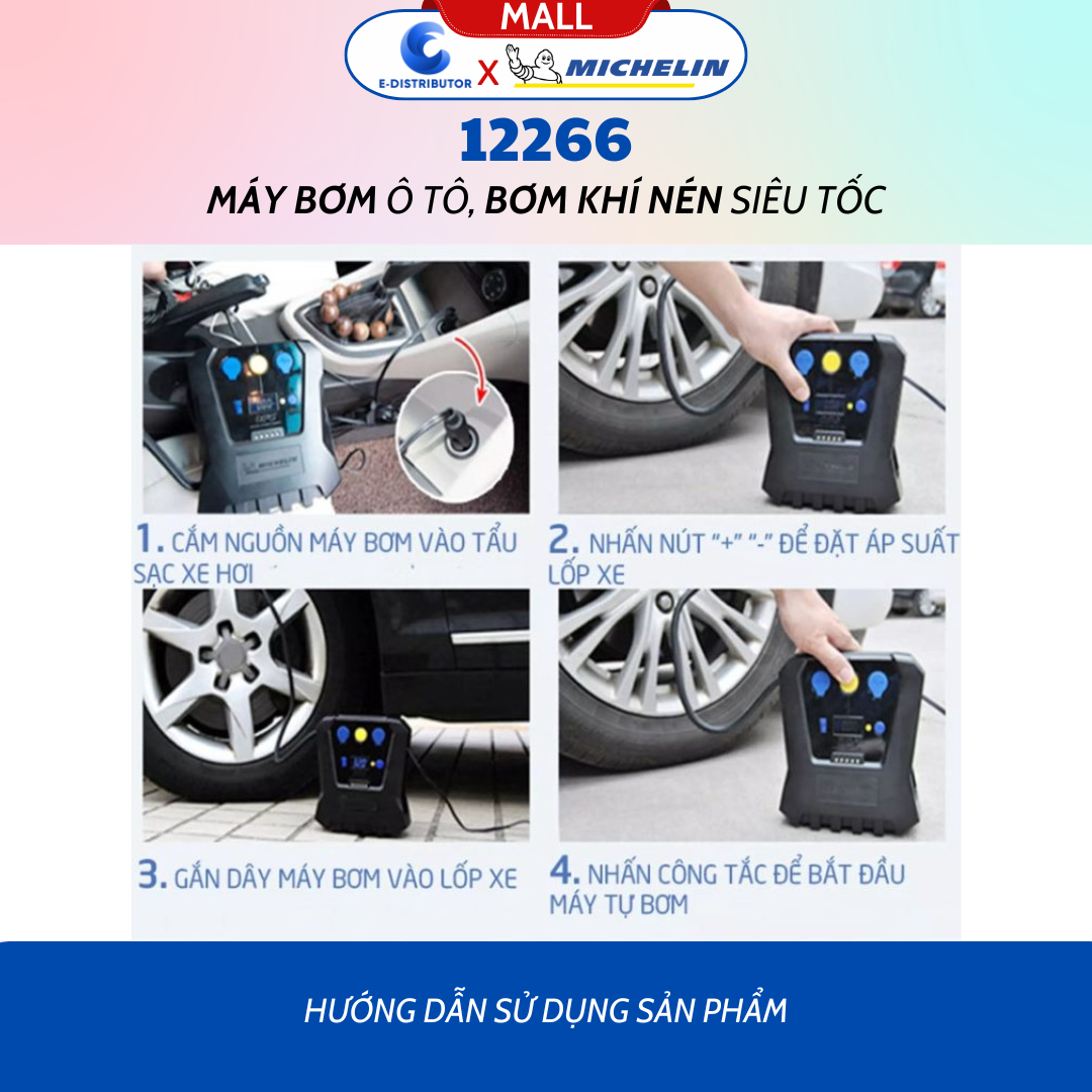Máy Bơm Ô Tô, Xe Hơi Đa Năng Michelin 12266 (150w) - Hàng Chính Hãng - Bảo Hành 6 Tháng