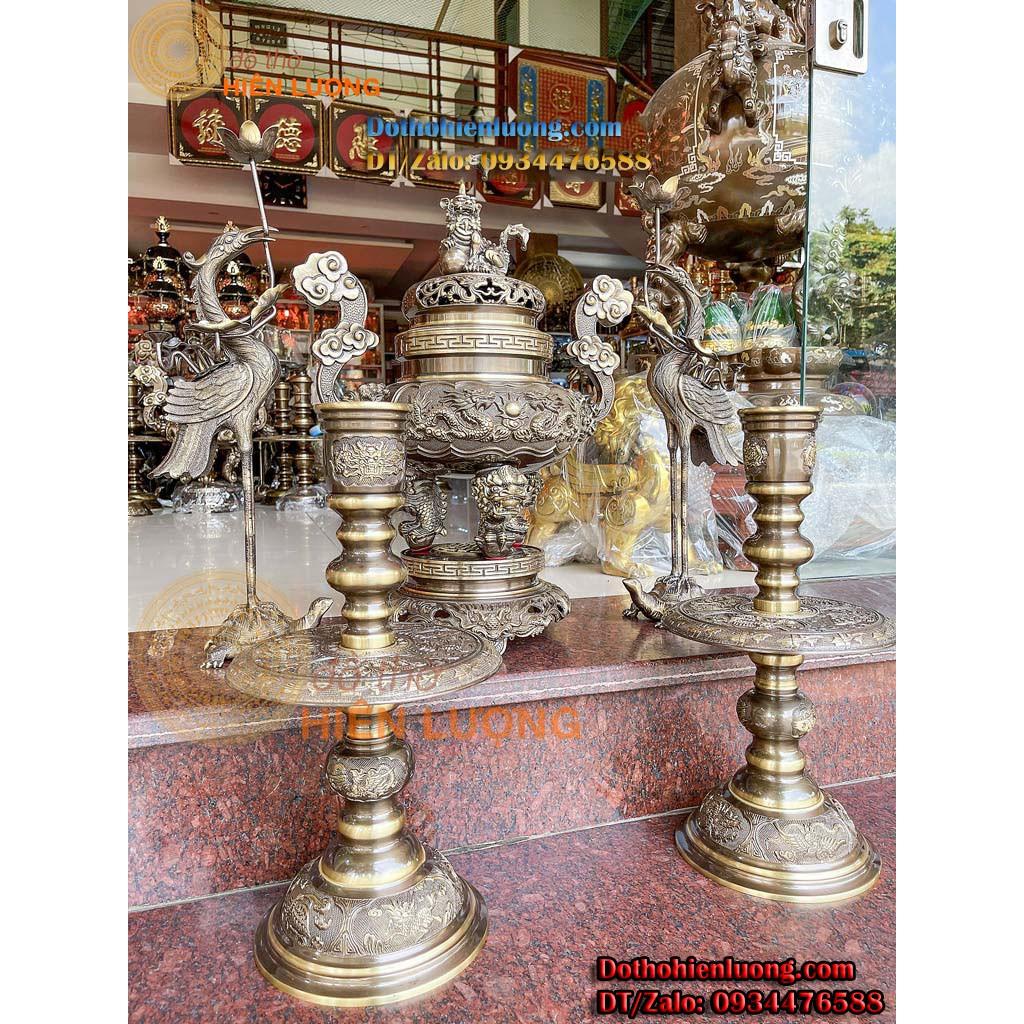 Bộ Ngũ Sự Đỉnh Rồng Chầu Nguyệt Màu Giả Cổ Cao 60cm - Đồ Thờ Hiên Lượng