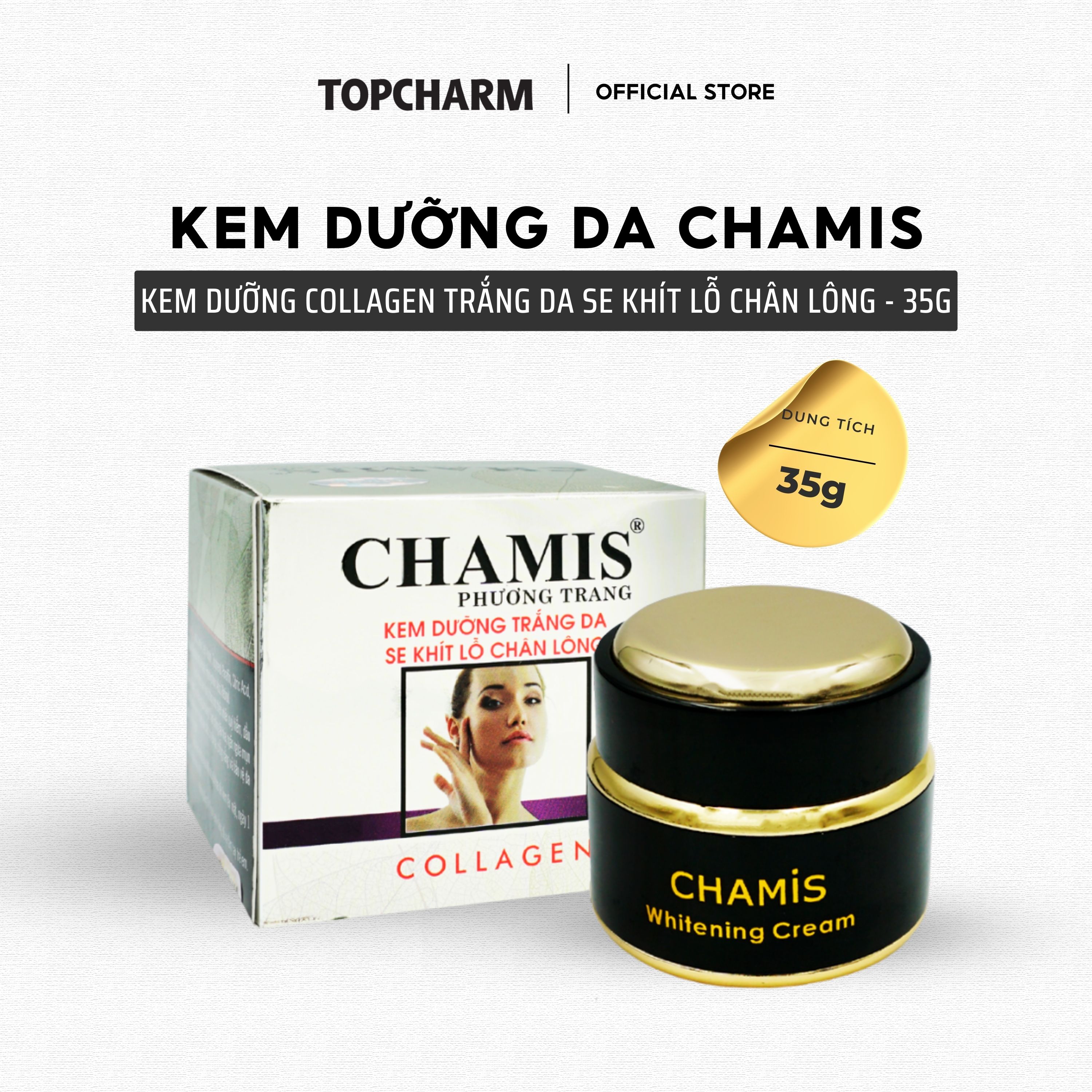 KEM DƯỠNG TRẮNG DA COLLAGEN CHAMIS THU NHỎ LỖ CHÂN LÔNG