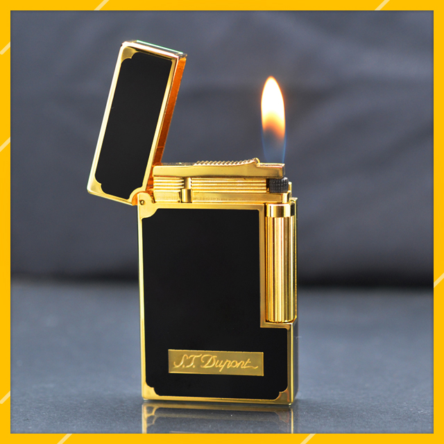 Vỏ Hột Quẹt Bật Lửa Upon D125V Họa Tiết Nền Đen Cạnh Về Vàng Chặn Góc - Dùng Ga Đá Cao Cấp