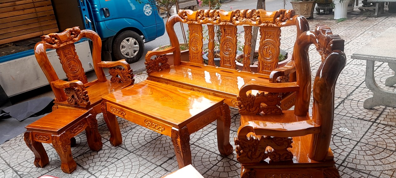 BỘ BÀN GHẾ PHÚC LỘC THỌ GỖ TRÀM BÔNG VÀNG TAY 10 76G