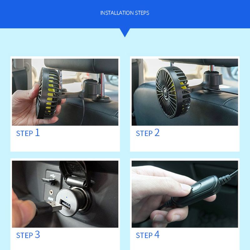 Quạt làm mát ghế sau xe hơi với 3 tốc độ gió mạnh mẫu mới loại tốt xoay 360 độ gấp gọn, phụ kiện xe hơi