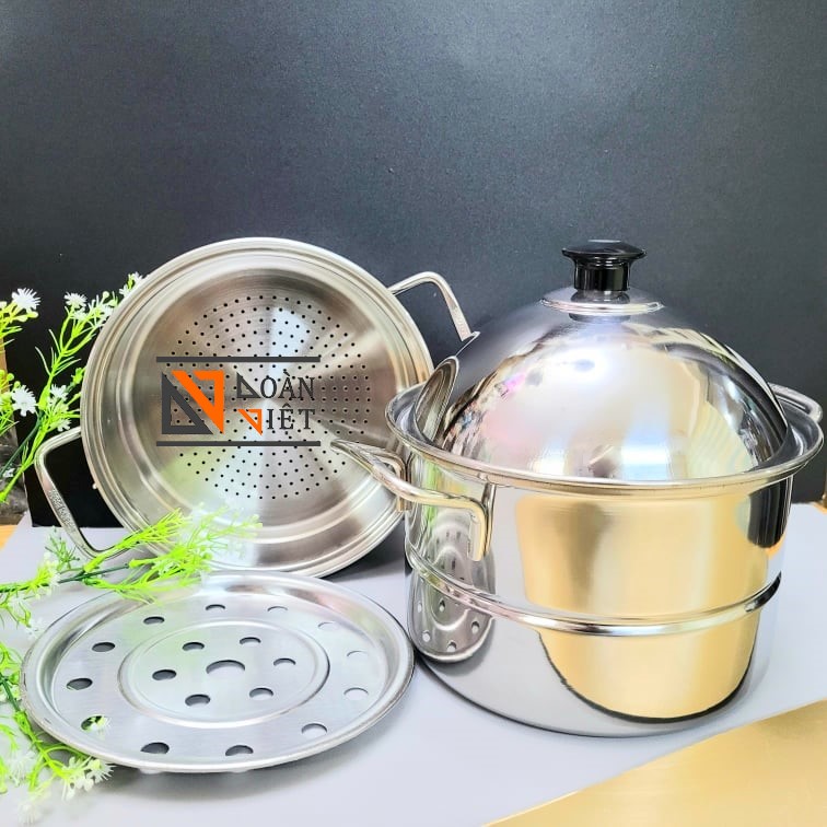 Bộ Xửng Hấp Lớn INOX đường kính 28 cm (24cm). Nồi 2 tầng tháo rời Siêu Tiện Ích, có thể dùng nồi lẫu, hoặc vừa hấp hải sản Siêu Ngon. Dùng các loại bếp