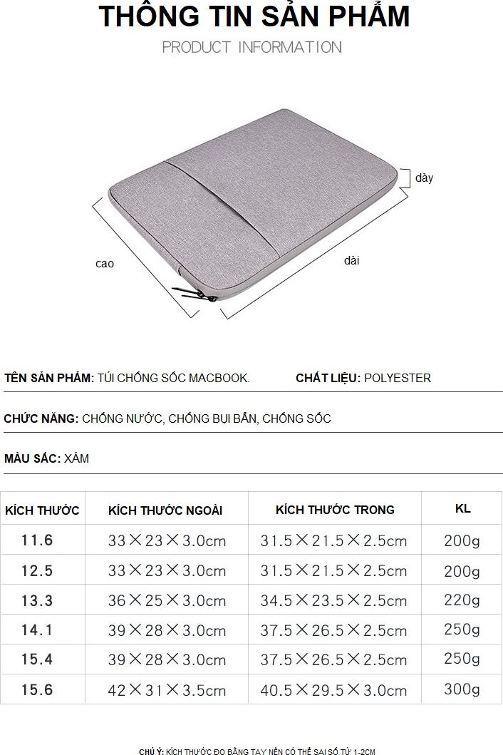 Túi Đựng Laptop Dành Cho Macbook Air, Pro Cao Cấp  Chống Sốc 2 Ngăn Hàng Chính Hãng Helios - 13.3 - Màu Đen