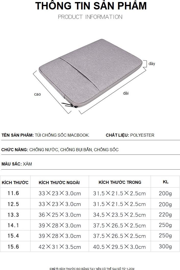 Túi Chống Sốc Laptop Macbook 13.3 inch Chống Nước, Chống Va Đập, Ma Sát