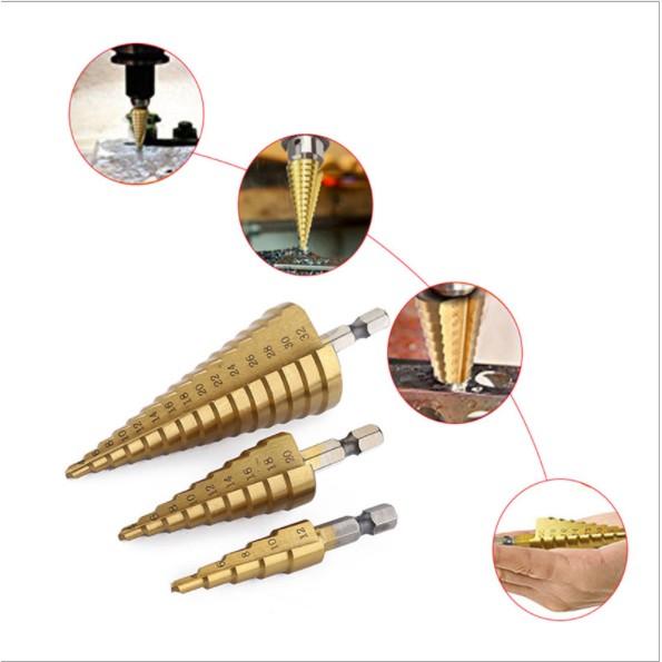 Mũi Khoan Tháp Chuôi Lục Giác Thép Gió  Mạ Titan 4-32mm Khoan Nhôm, Nhựa, Gỗ