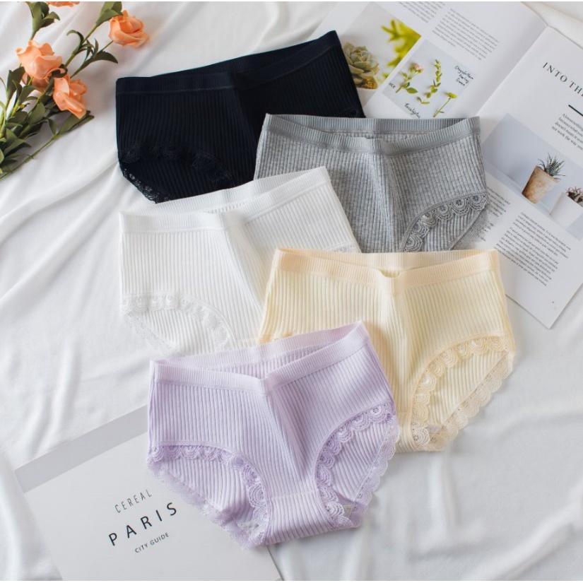 Quần lót nữ cotton gân tăm viền ren điệu đà sexy QLN03
