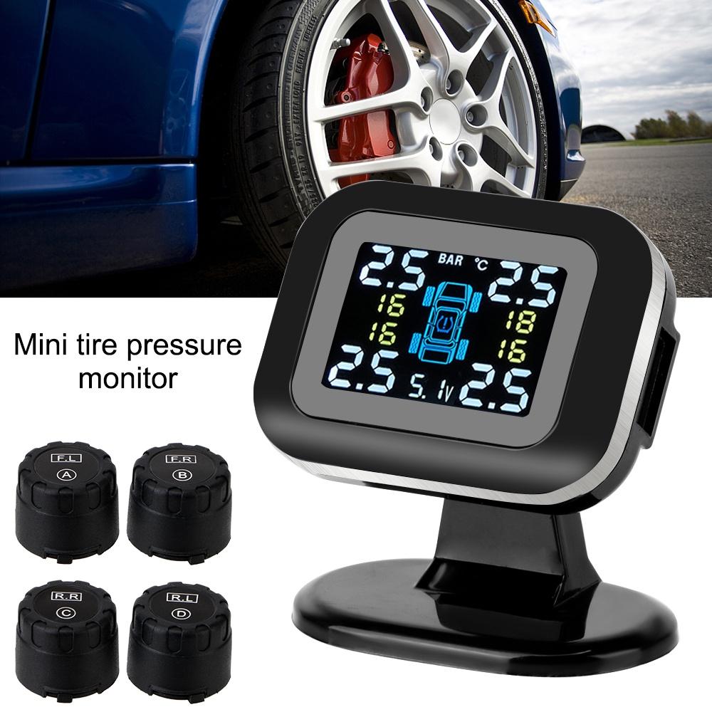 Hệ thống giám sát áp suất lốp xe hơi không dây mini màn hình LCD USB TPMS với 4 cảm biến ngoài