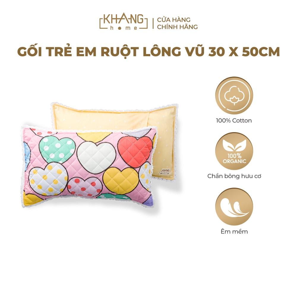 Gối Trẻ Em Ruột Lông Vũ Cao Cấp Khang Home - An Toàn Êm Ái Và Thoáng Mát Cho Bé - Size 30x50cm