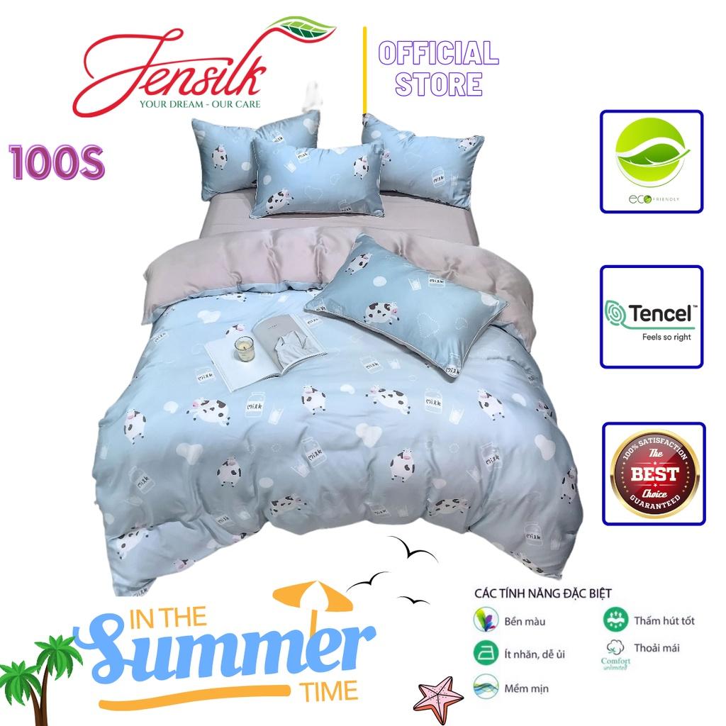 Bộ chăn ga gối mùa hè100% lụa tencel , siêu cao cấp, MỀM MỊN, MÁT DA - họa tiết Bò Sữa dễ thương