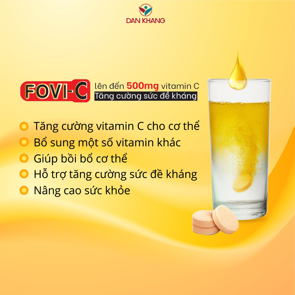 Viên Sủi Bổ Sung Vitamin C Fovi-C Dân Khang Hàm Lượng 500Mg Vtamin C - Tuýp 20 viên