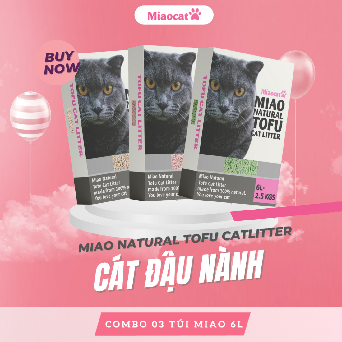 Combo 03 Túi Cát vệ sinh đậu nành khử mùi MIAO 6L cho mèo - MIAOCAT