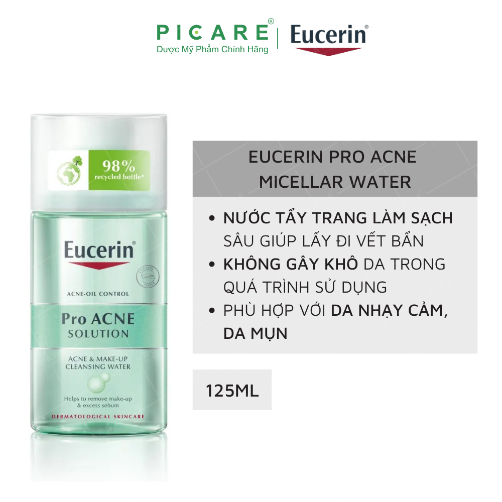 Nước Tẩy Trang Eucerin Dành Cho Da Nhờn Mụn Pro ACNE Solution Acne & Make Up Cleansing Water 125ml