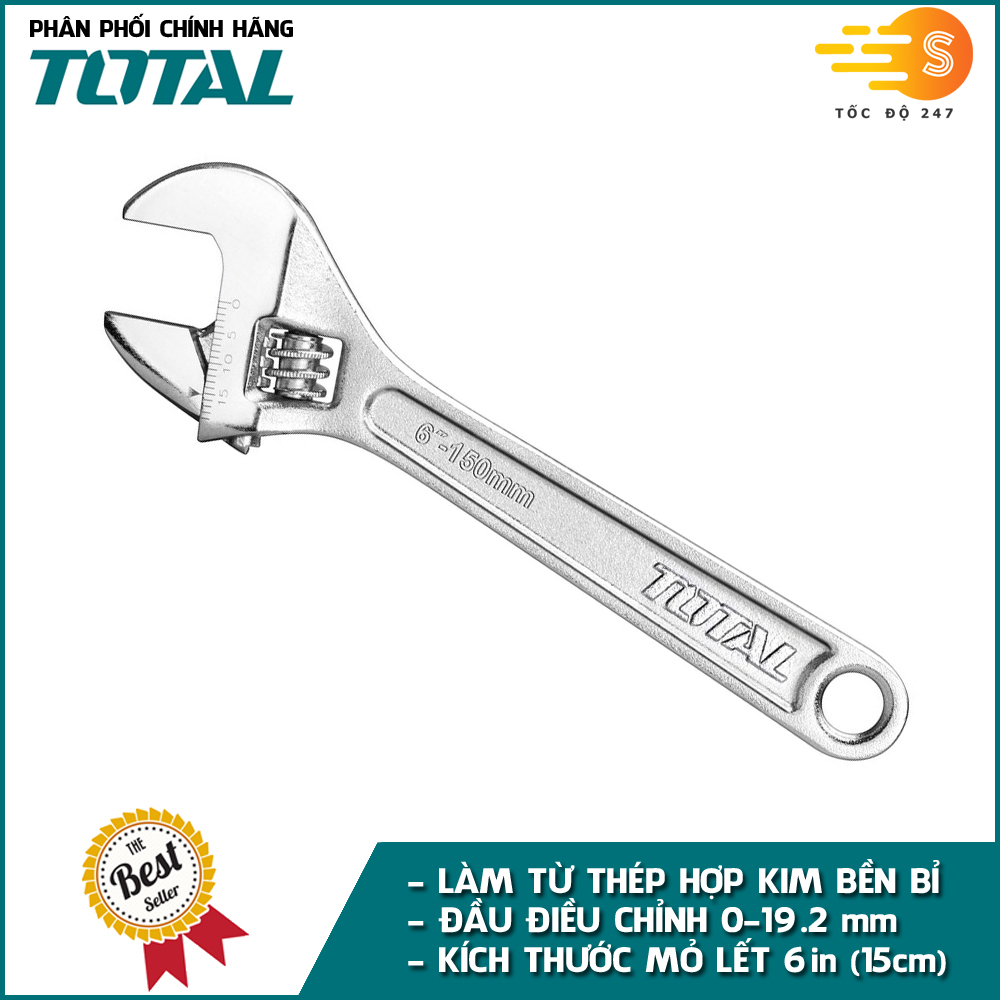 Mỏ lết làm từ thép hợp kim có khóa 6 inches - 10 inches TOTAL - THT101063, THT1010103, mỏ lếch siêu bền, tay cầm chắc chắn