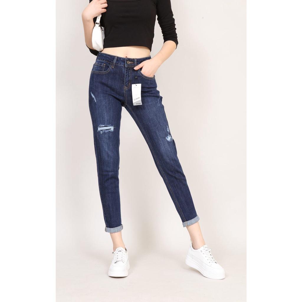 Quần Jean Nữ Boyfriend Baggy Rách Vá 1 Ô Bên Phải Co Dãn Gấu Thường CT JEANS