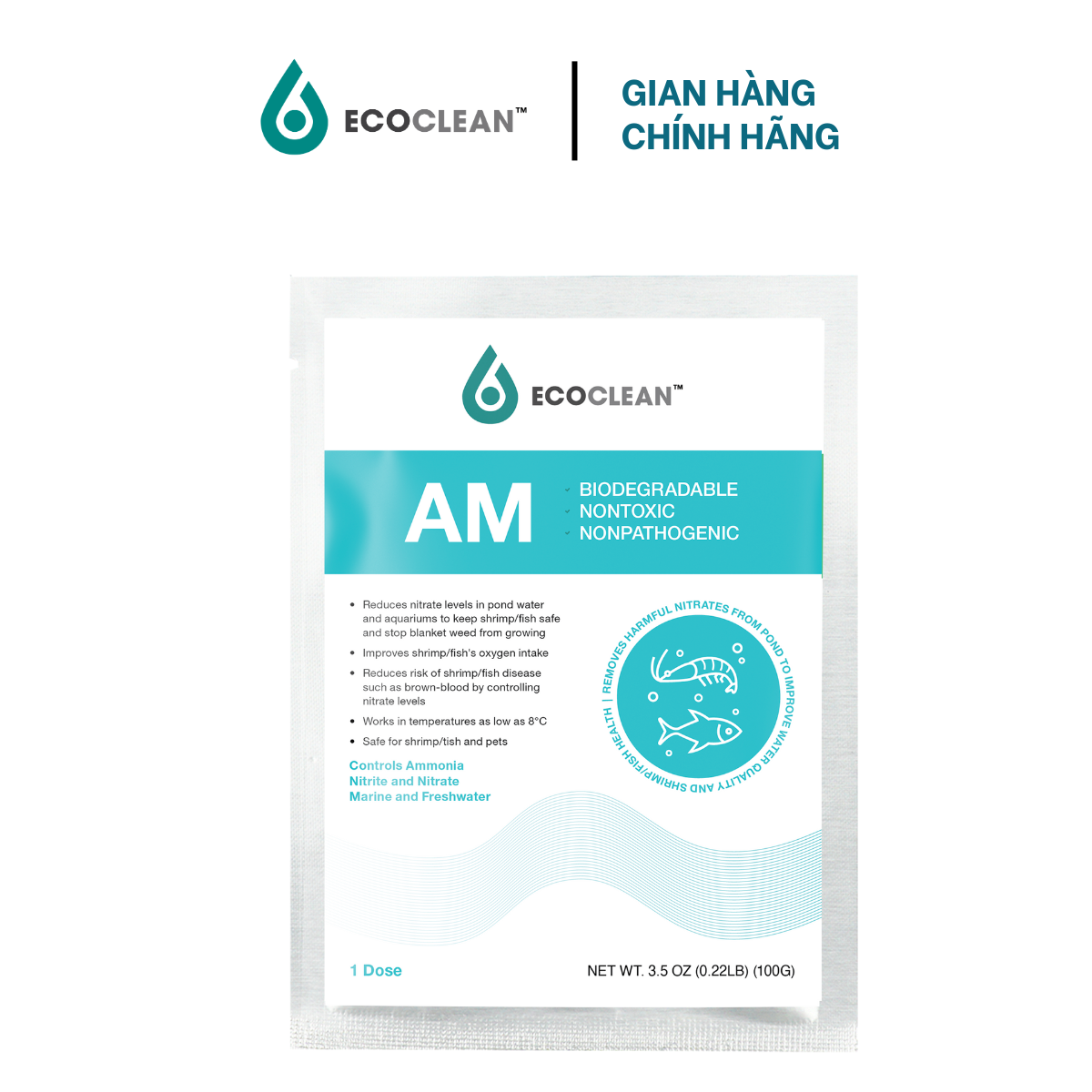 EcoClean AM - Men Vi Sinh Xử Lý Khí Độc Trong Ao Nuôi Tôm, Cá - Gói 100g