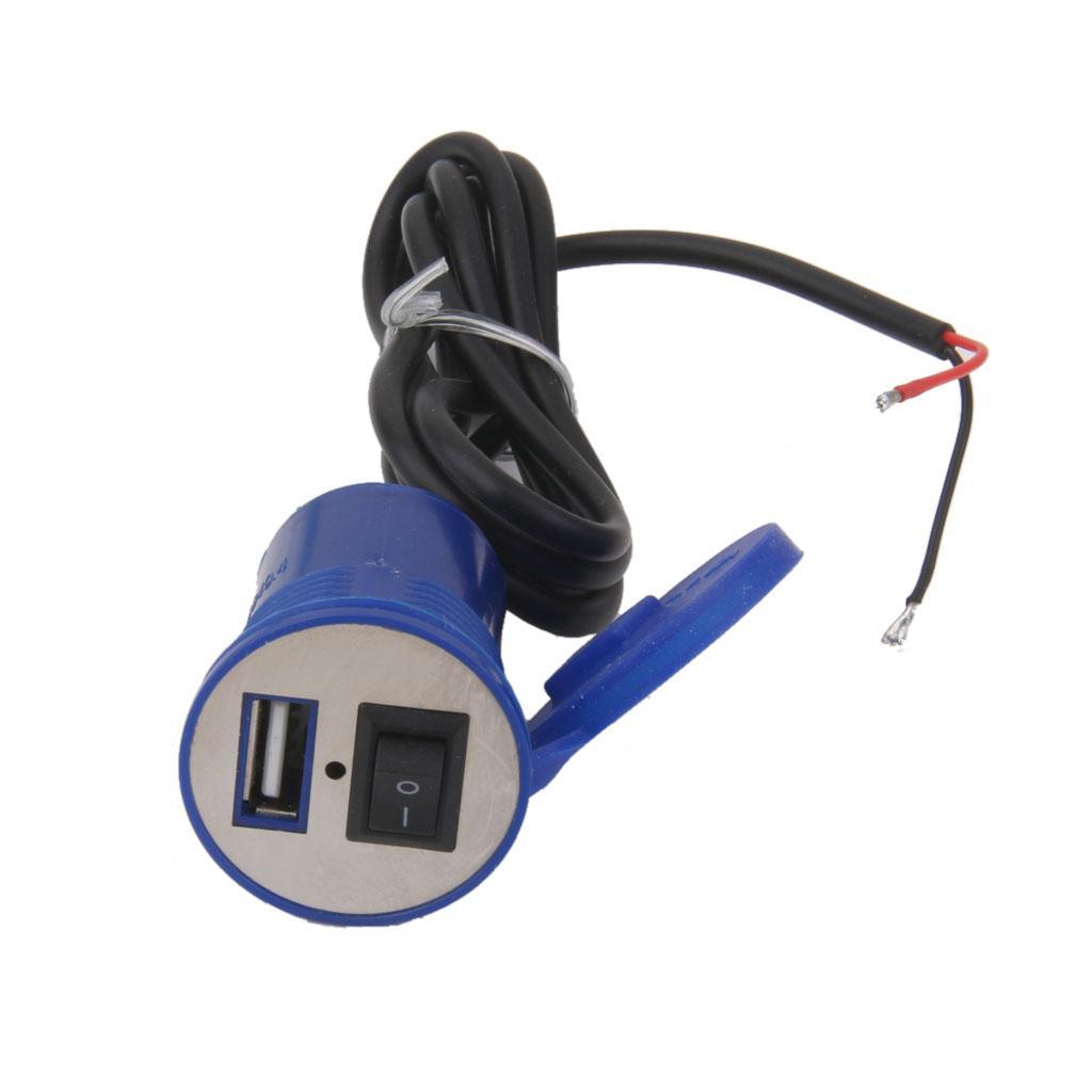 Motorbike Motorcycle Handlebar USB 12V Charger Power Socket Waterproof Blue