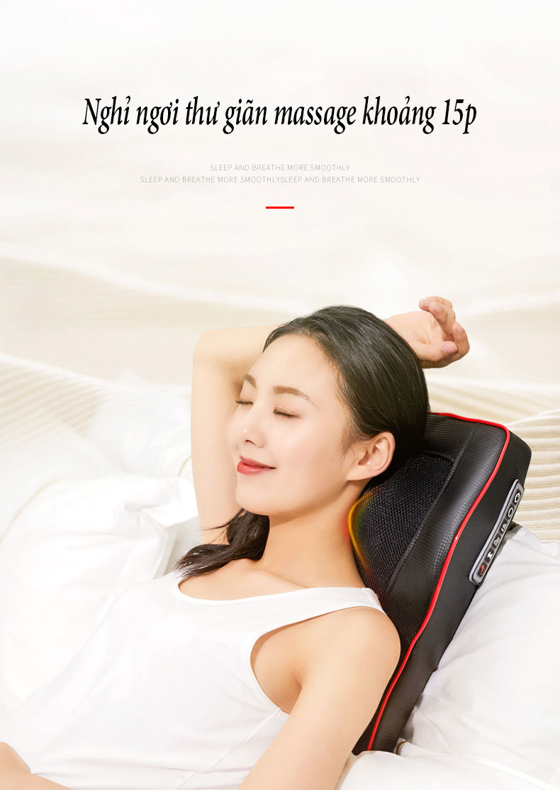 Gối Massage Hồng Ngoại Giúp Mát Xa Vai, Cổ, Gáy, Cột Sống Lưng Đa Năng Kết Hợp Với Chế Độ Rung Và Nhiệt, Chất Liệu Bọc Da Cao Cấp - Hàng Chính Hãng