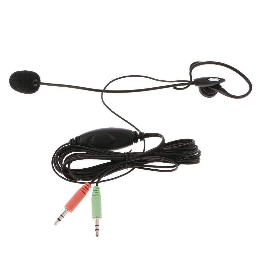 Dual 3.5mm PC Headset, Monaural Earhook Headphone with Microphone