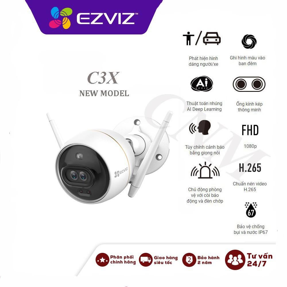 Camera Wifi Ngoài Trời EZVIZ C3X 2M Bản mắt kép Tích hợp AI, đàm thoại 2 chiều, đèn báo động - Hàng Chính hãng