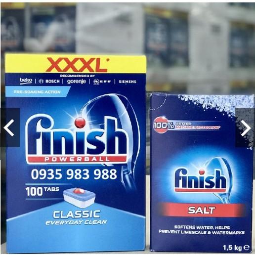 Viên rửa bát finish 100 Viên + Muối rửa bát finish 1,2kg Đức