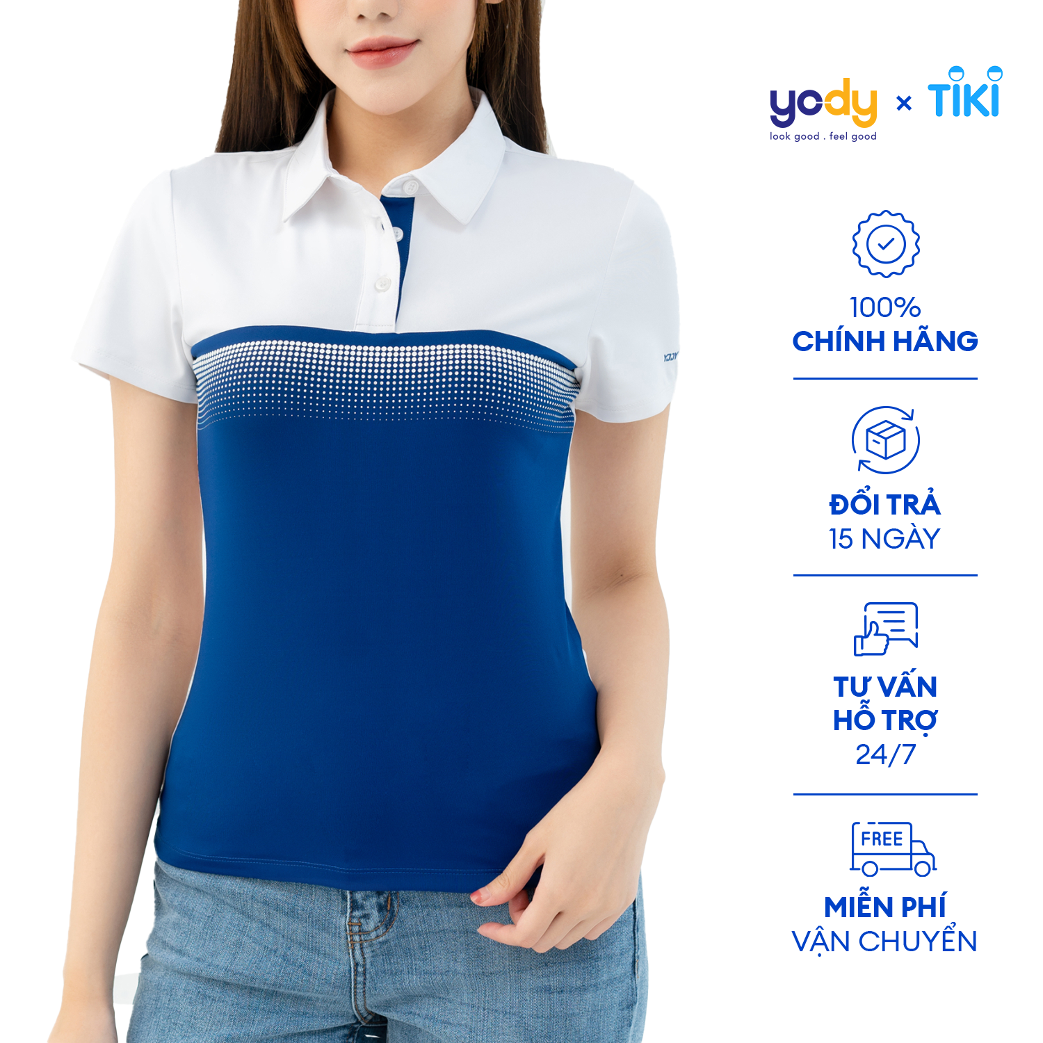 Áo thun polo thể thao nữ YODY phối màu vải siêu co dãn thoải mái vận động SAN6046