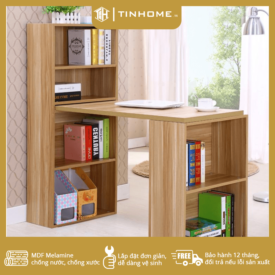 Bàn học có giá để sách gỗ MDF, chịu lực tốt, chống ẩm, chống mối mọt tốt BH-001