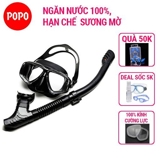 Kính lặn biển ống thở POPO với 2 van ngăn nước 100%, mặt nạ lặn với mắt kính cường lực