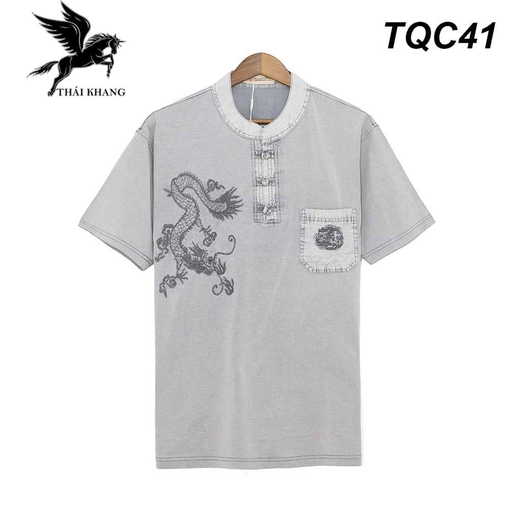 Áo thun nam cổ tàu thiêu rồng cao cấp LOẠI 1 của QIAN HUI loại nam trung niên nhập từ Quảng Châu TQC4