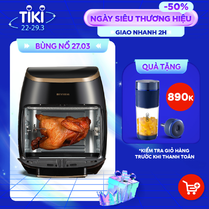 Nồi Chiên, Nướng, Quay Không Dầu Điện Tử BIYI AF-60A, Dung Tích Lớn 11L, màu đen - Hàng Chính Hãng