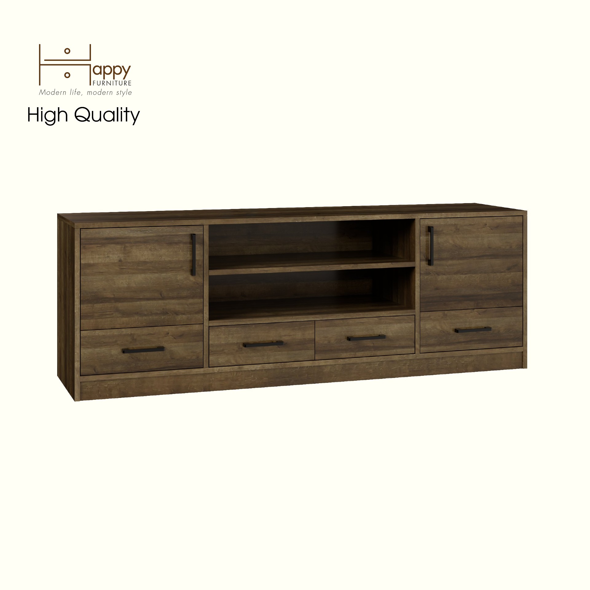 HAPPY FURNITURE , HEINEE - Kệ TV 2 cửa mở 4 ngăn kéo, KTV_070 , 160cm x 40cm x 56cm DxRxC, sản phẩm phổ thông