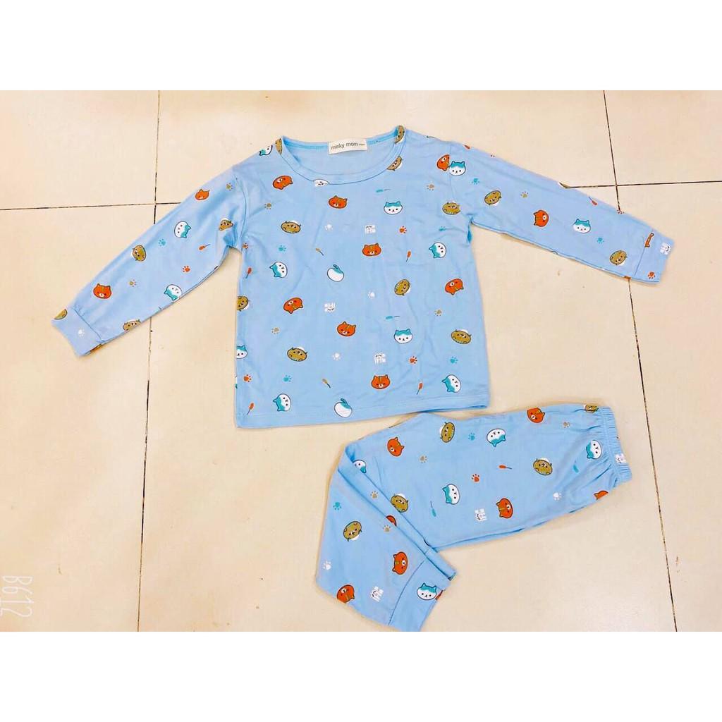Bộ dài tay lưng thấp cotton thun lạnh Minky mom họa tiết mèo cho bé 6-17kg