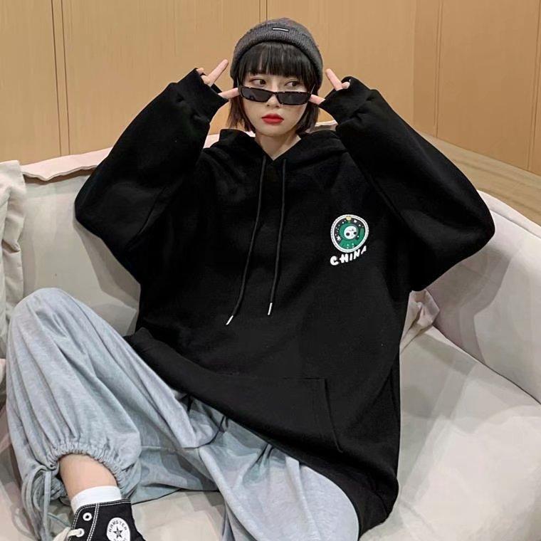 Áo hoodie tay dài dáng rộng in hình tên lửa gồm 3 màu sắc