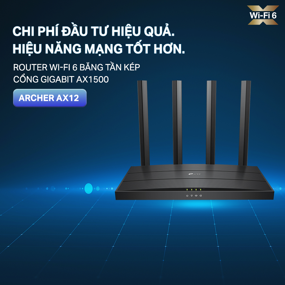 Bộ Phát Router WiFi 6 TP-Link Archer AX12 Băng Tần Kép AX1500 - Hàng Chính Hãng