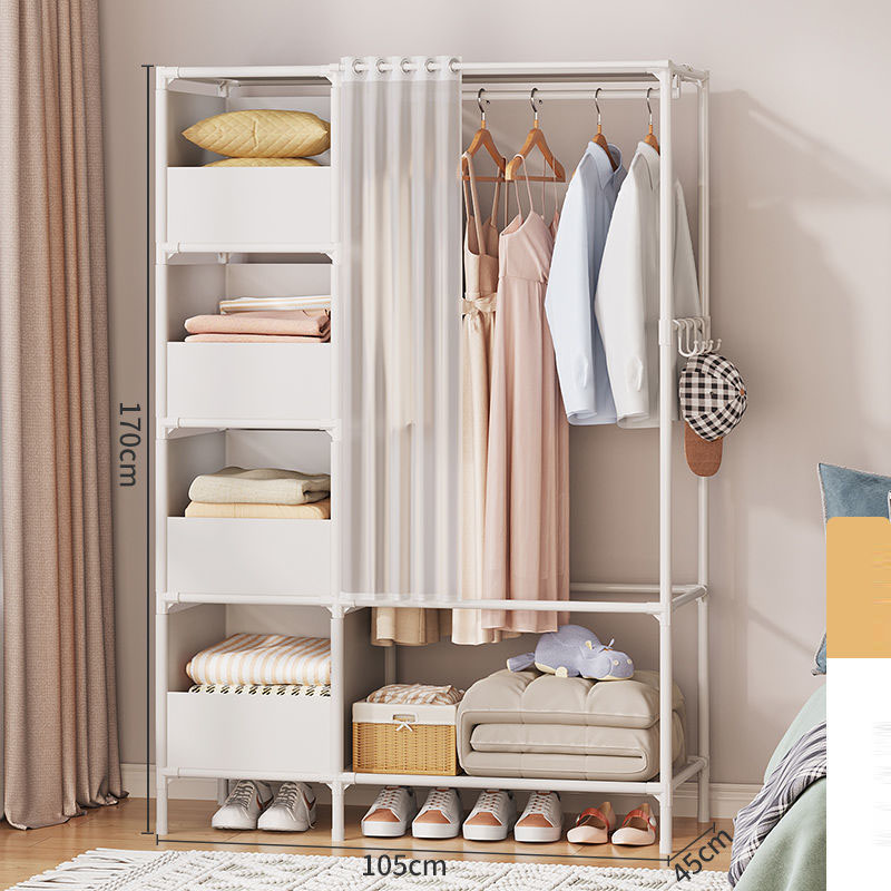 TỦ TREO QUẦN ÁO NHỎ XINH CÓ RÈM MẪU MỚI NHẤT - TỦ TREO QUẦN ÁO KHUNG SẮT ĐA NĂNG 170*105*45cm