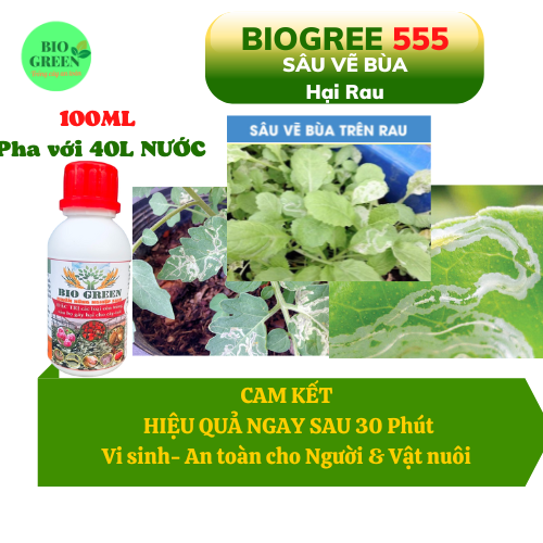 Chế phẩm sinh học trừ sâu rầy, rệp sáp, bọ trĩ, nhện đỏ,bọ cánh cứng.v.v, không độc hại BIOGREEN555 chai 100ml