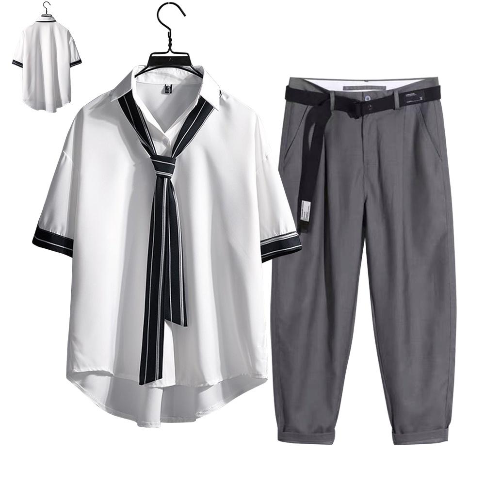 Combo Áo Sơ Mi Ngắn Tay Phối Cà Vạt Kết Hợp Quần Tây Âu Stylemarven - SOMI 015 + JOGGER 066