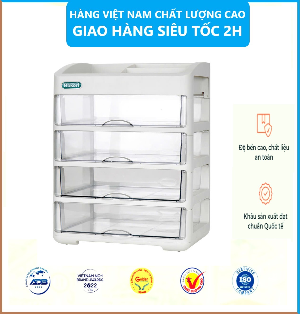 Tủ Đựng Mỹ Phẩm Cao Cấp HOKORI 4 Tầng, Kệ Đựng Mỹ Phẩm, Đồ Trang Điểm Nhiều Ngăn - Hàng Việt Nam