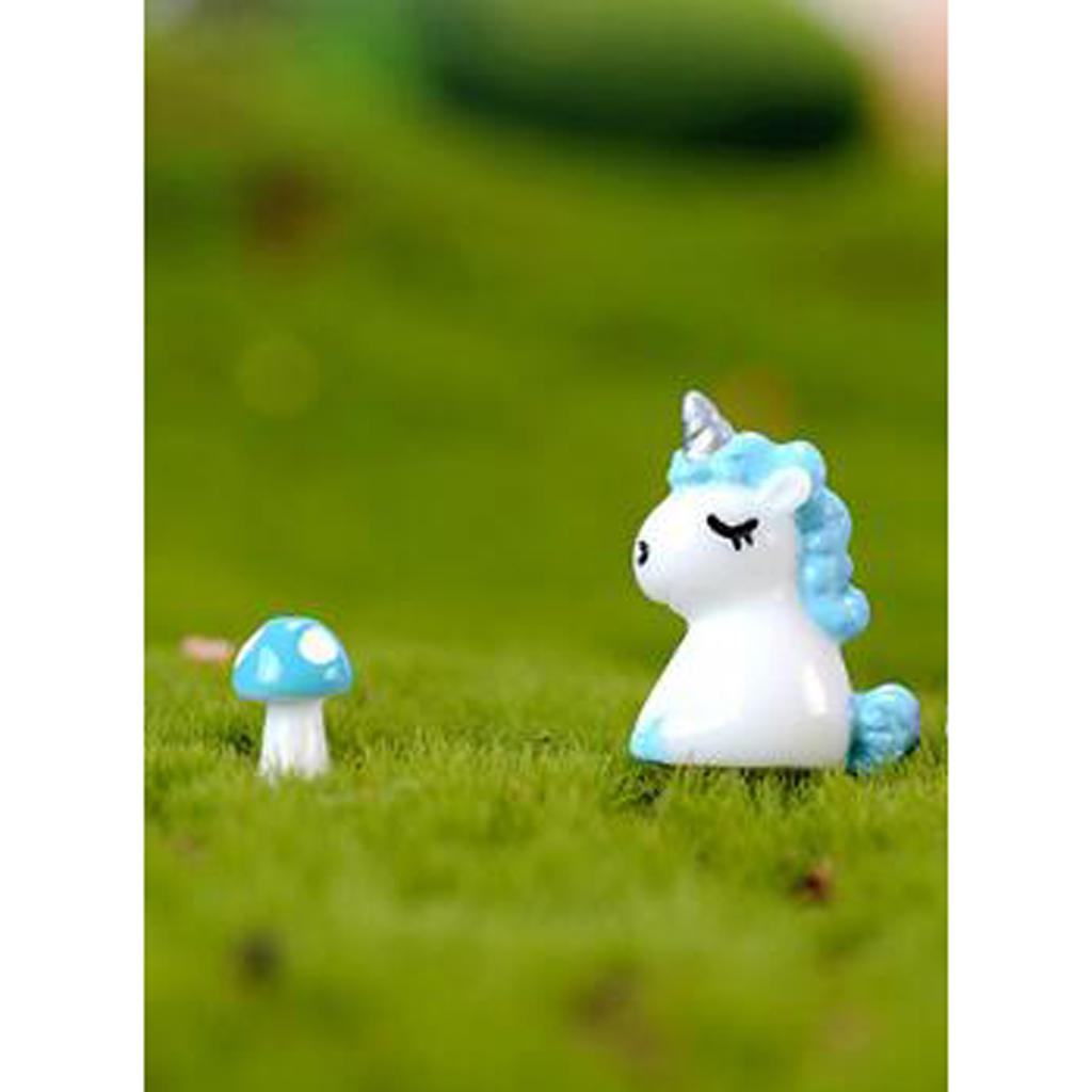 12 Mini Nhựa Kỳ Lân Tượng Thu Nhỏ Vườn Cổ Tích Đồ Trang Trí Màu Xanh + Hồng