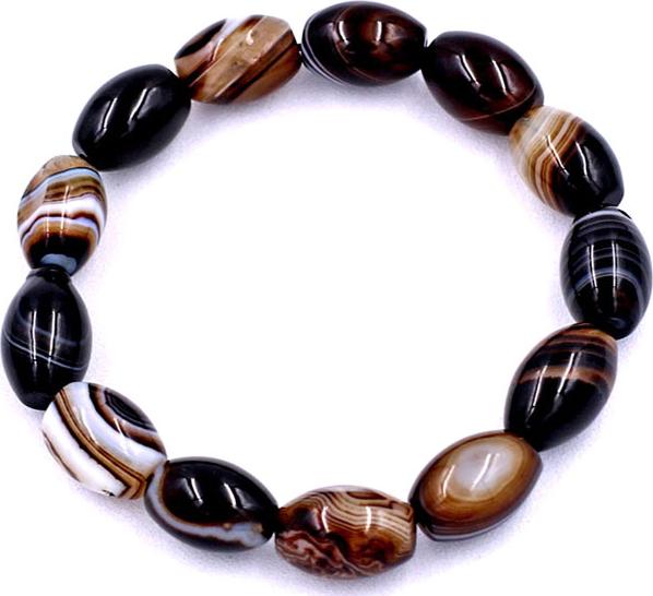 Vòng chuỗi đeo tay Lu Thống Mã Não Nâu Sọc Oval - hợp mệnh Kim, mệnh Thổ